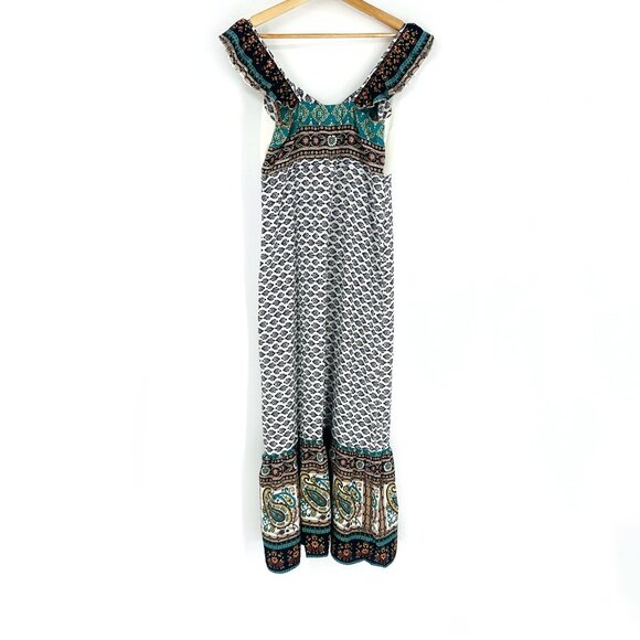 American Rag Teal Multi Sleeveless Ruffle Strap Button Down Tassel Maxi Dress S - Picture 2 of 10